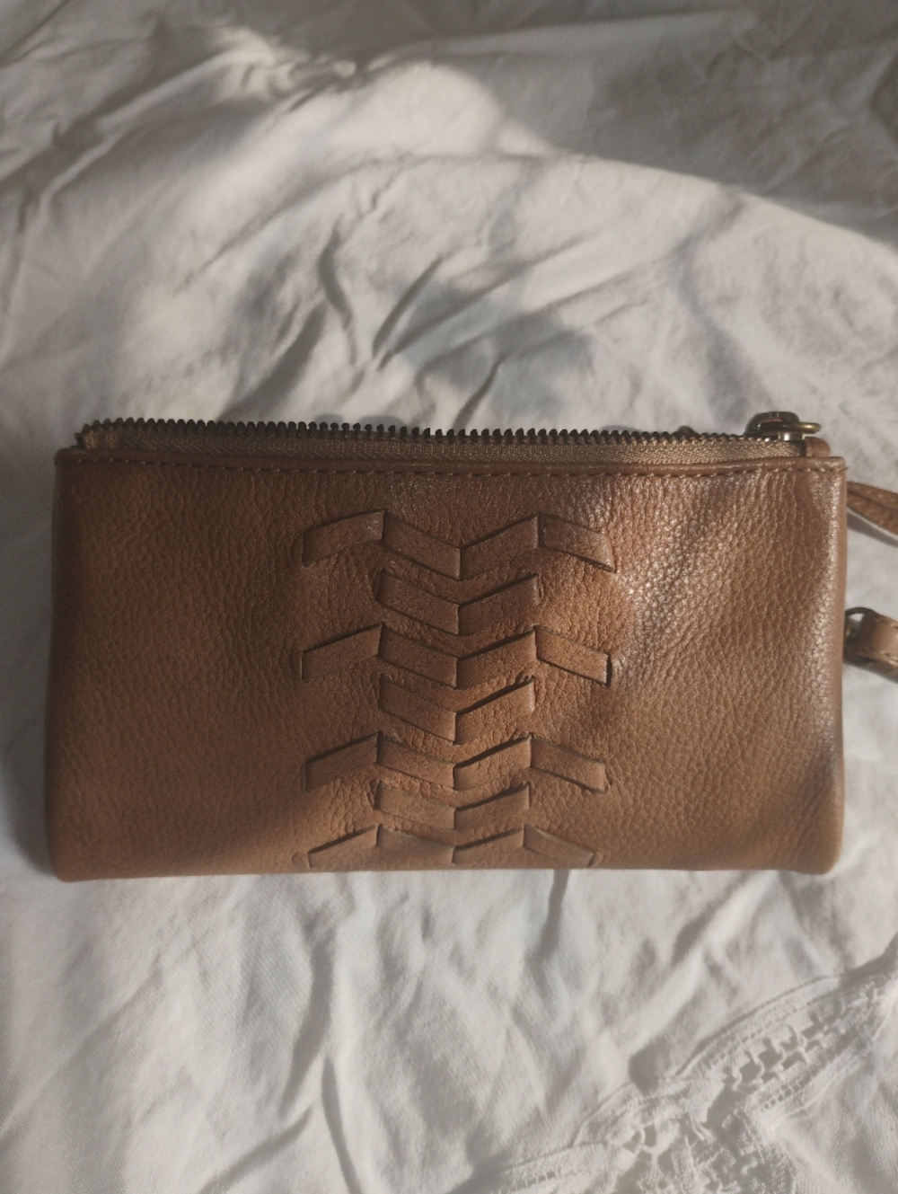 Frye Leather Woven Accent Wristlet